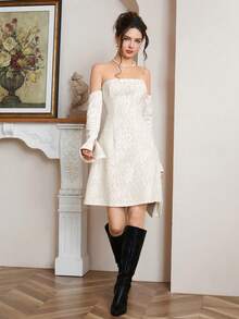 SHEIN Clasi 白色修身简约性感抹胸迷你裙，适合派对、休闲聚会 - 白色 - 查看 4