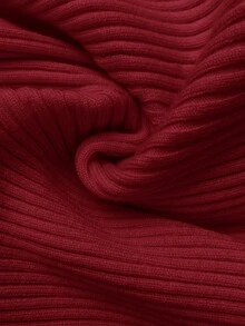 SHEIN Elegant Solid Color Off-Shoulder Knit Maternity Dress, Autumn/Winter - Red - View 7