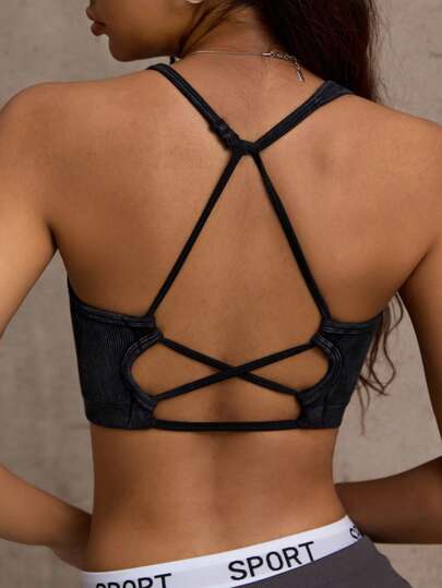 Dewbera 女士纯色交叉肩带休闲运动文胸