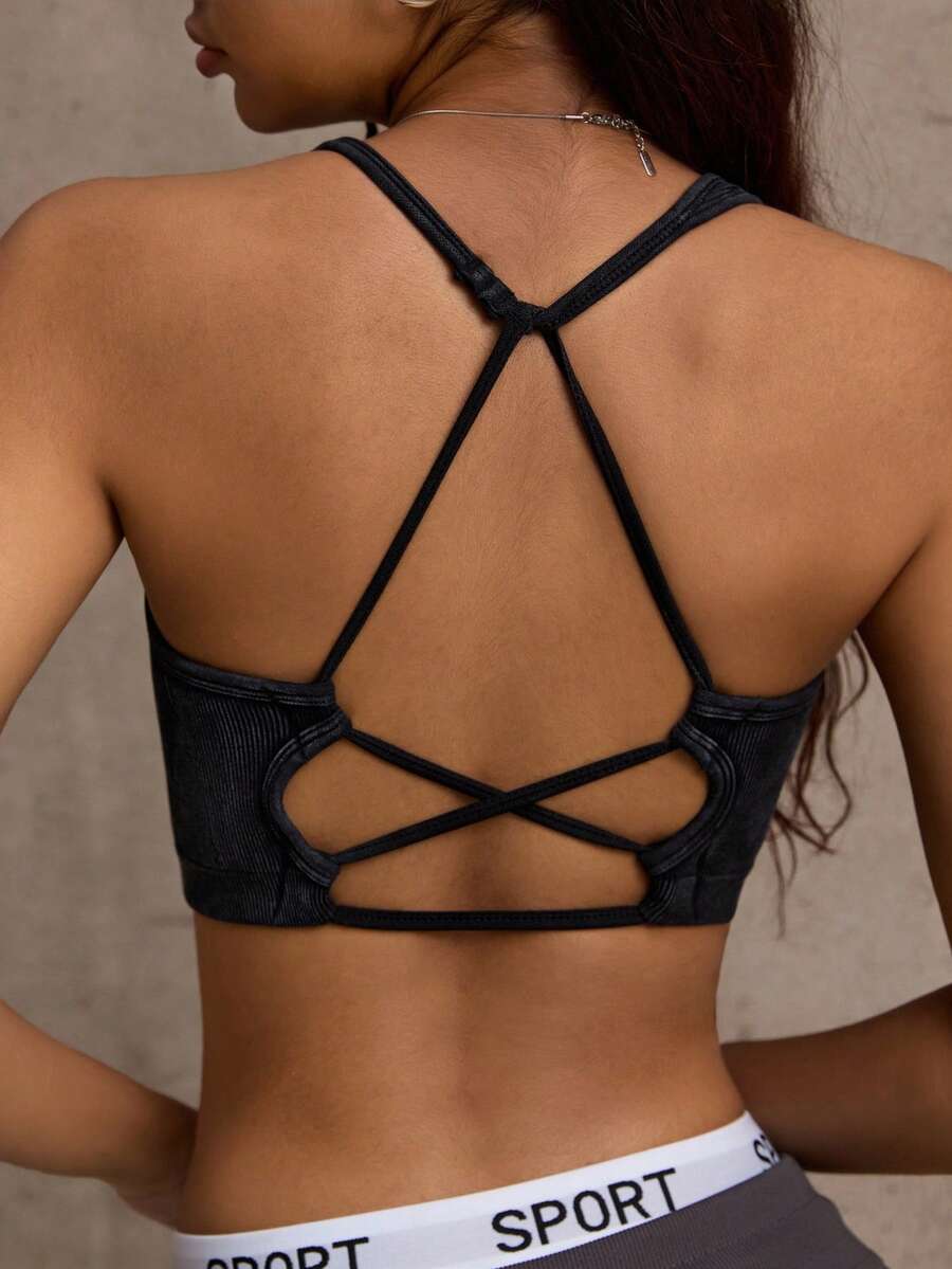 Slayform Áo ngực thể thao thường ngày dây chéo màu trơn dành cho nữ - Đá lửa - Xem 1
