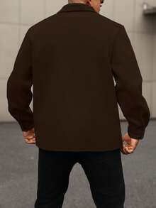 Manfinity Homme Plus Size Men's Long Sleeve Casual Shirt Jacket, Solid Color - Bronze - View 2