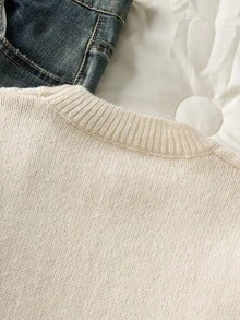 Mädchen Minimalistischer strukturierter modischer süßer Schleife Seitenschlitz Rundhals Grobstrick Langarm Pullover, geeignet für Herbst/Winter