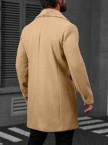 Manfinity CasualCool Men's Solid Color Pocket & Button Front Long Sleeve Overcoat,Autumn Fall Camo Smart Casual Party Beige Coat For Friends Husband Boyfriend - Khaki - View 2