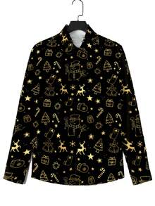 Manfinity VCAY Men's Front Button Long Sleeve All-Over Print Casual Shirt - Black - View 3