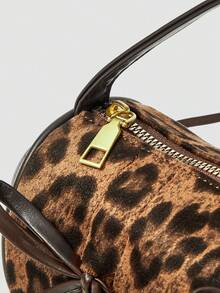 ROMWE Grunge Punk Fashionable And Unique Leopard Print Spliced Bow Matte Handheld Women's Bag - Brown - View 4