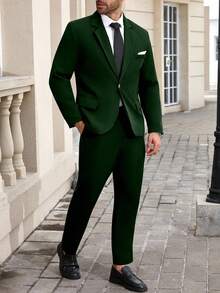 Manfinity Mode Plus Size Men's Lapel NeckLong Sleeve Jacket And Pants Casual Suit Set