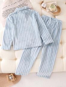 Girls Plaid Fleece Lapel Cardigan And Pants Pajama Set Fleece Pajamas Plaid Pajamas Plush Winter Pajamas Loungewear Fleece Pajamas For Winter Unisex Long Pajama Sets Soft Pajamas Set Kids Collar Neck Pajama Set Light Blue Pajama Set Kids Plaid Pajama Set