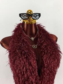 Y2K Amplova Wine Red Furry Halter Neck Sexy Bodysuit For Party Burgundy Burgundy Bodysuit Red Bodysuit Faux Fur Women Bodysuit - Burgundy - View 6