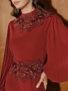 Anewsta Plus Size Women Chiffon Embroidered Sequin Dress - Brown - View 6