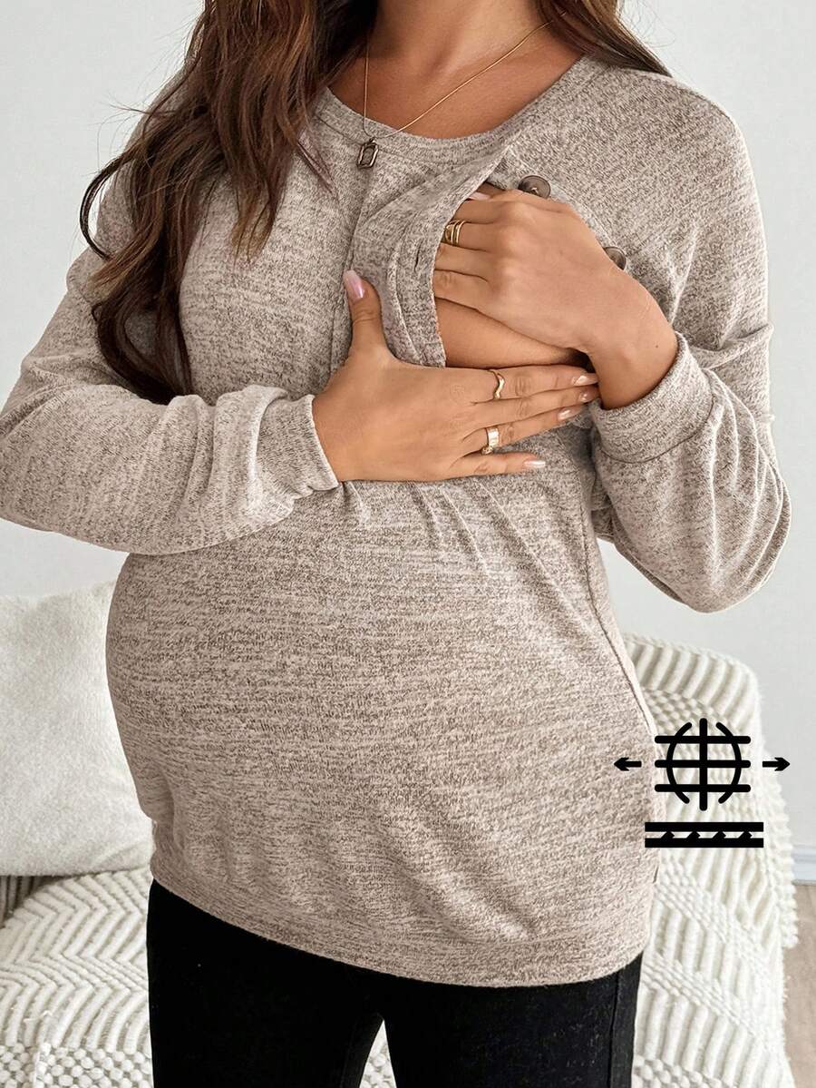 SHEIN Áo cho con bú tay dài dáng rộng thoải mái - Màu be - Xem 1
