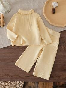 Komplet swetrów dla niemowląt/małych dziewczynek, jasnożółty i miękki żółty, swobodny, swobodny styl, wakacyjny klimat, gruby i miękki, wygodny i ciepły na jesień/zimę, odpowiedni do domu, na wycieczki, wakacje, na imprezę świąteczną, imprezę halloweenową, imprezę noworoczną - Żółty - Zobacz 5