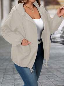EMERY ROSE Plus Size Women's Solid Color Simple Long Sleeve Jacket Fall Winter Cloth For Women Autumn - Cream - View 4