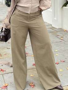 NegzBox Plain Green Women's Pants With Relaxed Straight-Leg Design Women Wide Leg Pants Loose Pants For Women Linen Pants For Women Women Summer Pants Cotton Pants For Women - Army Green - View 6