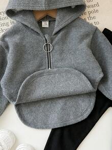 SHEIN Babygirl 可爱羊毛连帽衫和松紧腰裤套装，秋冬