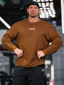 GymBeat 男士字母印花长袖休闲运动T恤 - 棕色 - 查看 4