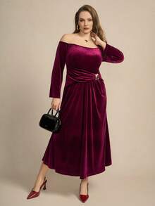 Modelyn Váy thường ngày thắt eo thanh lịch cỡ lớn cho nữ - Màu Đỏ Sâu - Xem 4