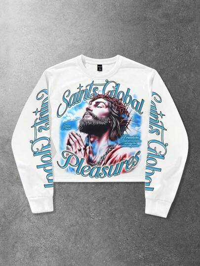 Street Life Sweat-shirt-shirt col rond avec graphique de silhouette d'homme et lettrage, automne