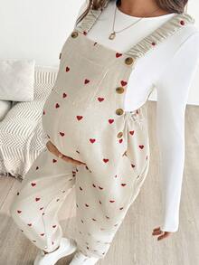 SHEIN Pregnant Women's Casual Heart Print Bib Jumpsuit Pregnant Outfits Maternity Jumpsuits For Woman Pregnancy Clothes Maternity Clothes Pants Pregnancy Pants  Winter - Multicolor - View 1