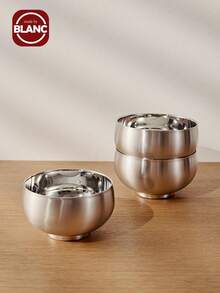 1pc 316 Stainless Steel Double Layer Anti-Scald Anti-Drop Bowl, Suitable For Adults, Children And Babies - Silver - View 2