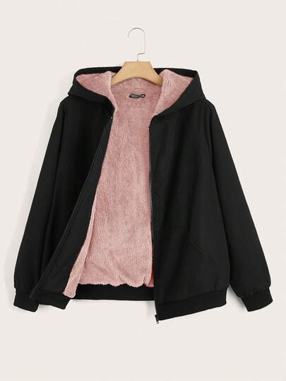 SHEIN EZwear Chaqueta casual con capucha y forro térmico, multicolor, talla grande