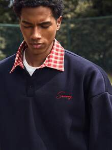 SWAVVY 男式标准套头衫，春秋季，二合一，刺绣，海军蓝 - 藍色 - 查看 4