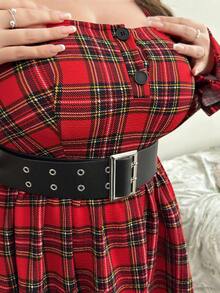 SHEIN EZwear Abito a quadri sexy taglie forti con cintura, stile elegante per l'autunno/inverno - Multicolore - Visualizzare 3