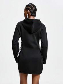 GENKIRA Váy ngắn nữ có mũ trùm đầu, bó sát, thắt eo - màu đen - Xem 2