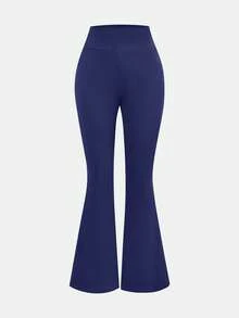 SHEIN Girlism 少女休闲两件套，浅灰色褶皱长袖修身针织上衣搭配喇叭裤，适合居家、户外、旅行、机场等场合，日常休闲穿着。蓝色套装，蓝色全套服装。 - 藏蓝色 - 查看 7