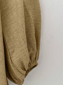 Linhara 2pcs/Set Plus Size Solid Color Front Button Long Sleeve Casual Top And Pants Set Fall Cloth For Women - Multicolor - View 4