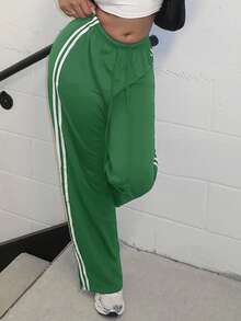 Alexandranx Quần short dây rút sọc khối màu xẻ eo viền quần đùi ống thẳng - màu xanh lá - Xem 5