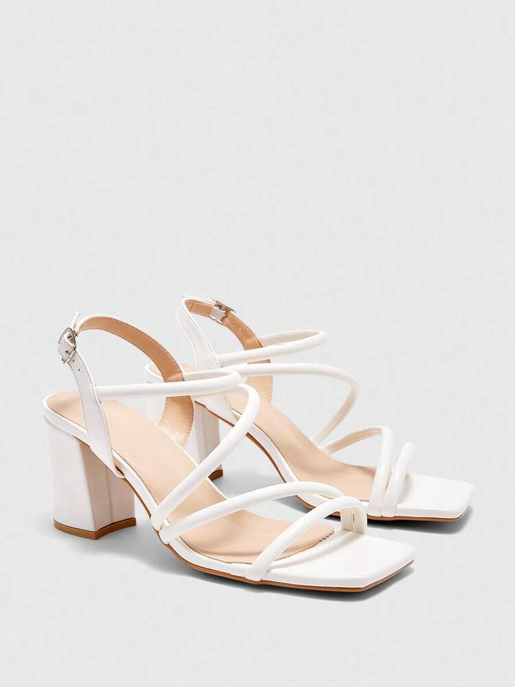CUCCOO CURVES Plus Size Women's Fashion White Classic Comfortable Ankle Strap High Heel Sandals For Christmas