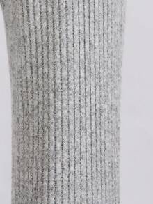 2 Pieces Girl's Elegant Rib-Knit Set,Grey Autumn Cute School Back-To-School,Detachable Black Bow,Long Sleeve Top & Flared Pants Warm Knitted Outfit - Grey - View 8