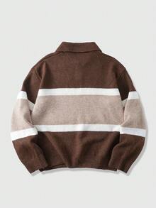 ROMWE MEN Prep Pull ample à manches longues avec motif de lettres et couleurs contrastées, automne/hiver