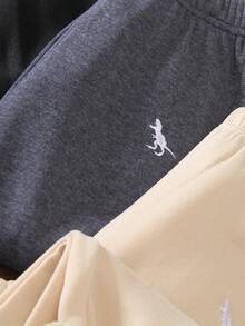 SHEIN Genkimix Kids 3件組小男孩休閒恐龍刺繡連帽衛衣寬鬆長褲套裝，柔軟面料，適合學校、假期、派對，白色秋季款 - 彩色 - 查看 3