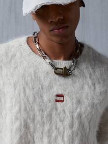 NEON BLANC 品牌男士新款纯色圆领落肩长袖套头毛衣（常规版型） - 白色 - 查看 2