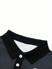 Manfinity Homme 男士撞色条纹图案 Polo 衫，秋季款，长袖上衣 - 橘色 - 查看 4