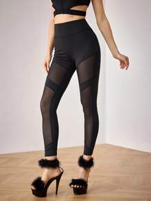 Menodora SHEIN Sport 女士纯色休闲运动紧身裤 - 黑色 - 查看 6