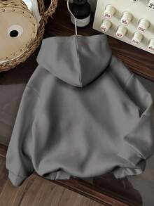 SHEIN EZwear Casual Minimalist Horse Print Hooded Long Sleeve Loose Fit Women Sweatshirt, Autumn/Winter Graphic - Grey - View 4