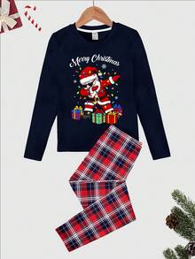 青少年男孩休闲简约时尚温暖舒适经典圣诞节、圣诞树图案、圣诞节图案舒适家居服 - 彩色 - 查看 1