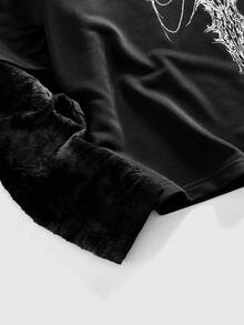 ROMWE MEN Men's Gothic Printed Long Sleeve T-Shirt With 2 In 1 Design, Autumn - Black - View 4