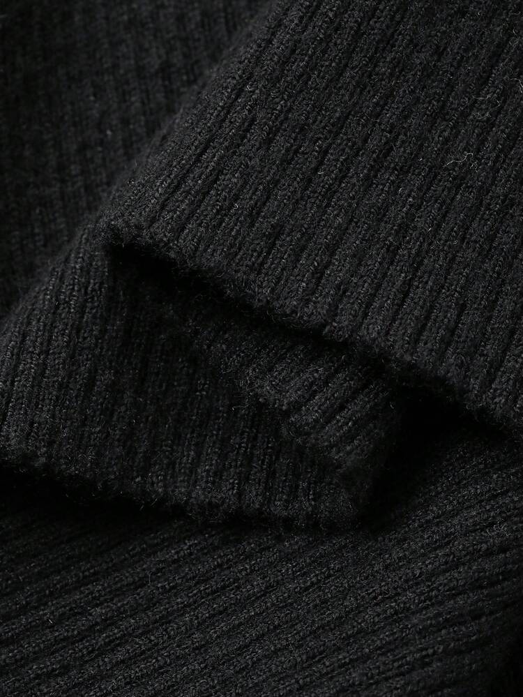 Dazy Plus Plus Size Women's Solid Color Casual All-Match Elastic Fitted Crew Neck Black Pullover Sweater, Autumn/Winter