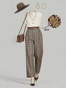 SHEIN MOD 大码女装夏季欧美时尚性感纯色挂脖金属装饰修身休闲连体裤 - 彩色 - 查看 6