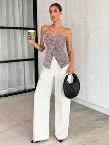 Lavishia 女士金属色扭结腰身优雅吊带背心 - 彩色 - 查看 5