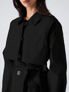 LYSMO Áo khoác trench coat trơn màu đa năng thời trang dành cho nữ - màu đen - Xem 4