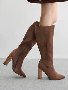 CUCCOO BIZCHIC Women's Fashion Brown Suede Chunky Heel Pointed Toe Over-The-Knee Boots, Classic Versatile For Commute, Date, Party, Holiday - Coffee Brown - View 3