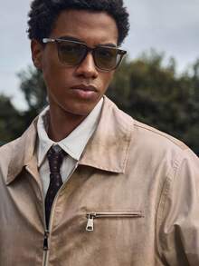 SWAVVY Áo khoác nam tay dài cổ khóa kéo viền tương phản thường ngày, thu/đông - Màu be - Xem 8