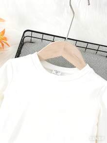 2pcs/Set Young Girl Round Neck Long Sleeve Top & Leggings Tight-Fitting Underwear Set White Set Fall Clothes Outfit Set Girls White Set Winter Young Girls Sets Girl Clothes Set Girl Fall Sets White Kids Outfit Girl - Apricot - View 3