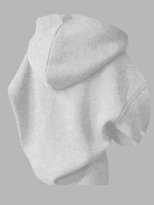 SHEIN EZwear 女士休闲简约浅灰色印花宽松长袖卫衣，带口袋，适合秋冬季穿着 - 淺灰色 - 查看 2