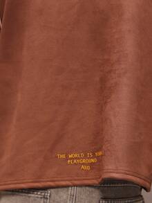 PLAYBOY X SUMWON 常规版型麂皮绒长袖 Polo 衫，饰有刺绣 Logo，经典领型，适合秋季休闲穿着。 - 棕色 - 查看 7