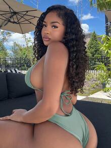 Alexandranx Women Simple Fashion Casual Everyday Swimsuit Set For Summer Beach Vacation - Green - View 2